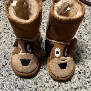 Lazy One Brown Baby Booties with Logo
